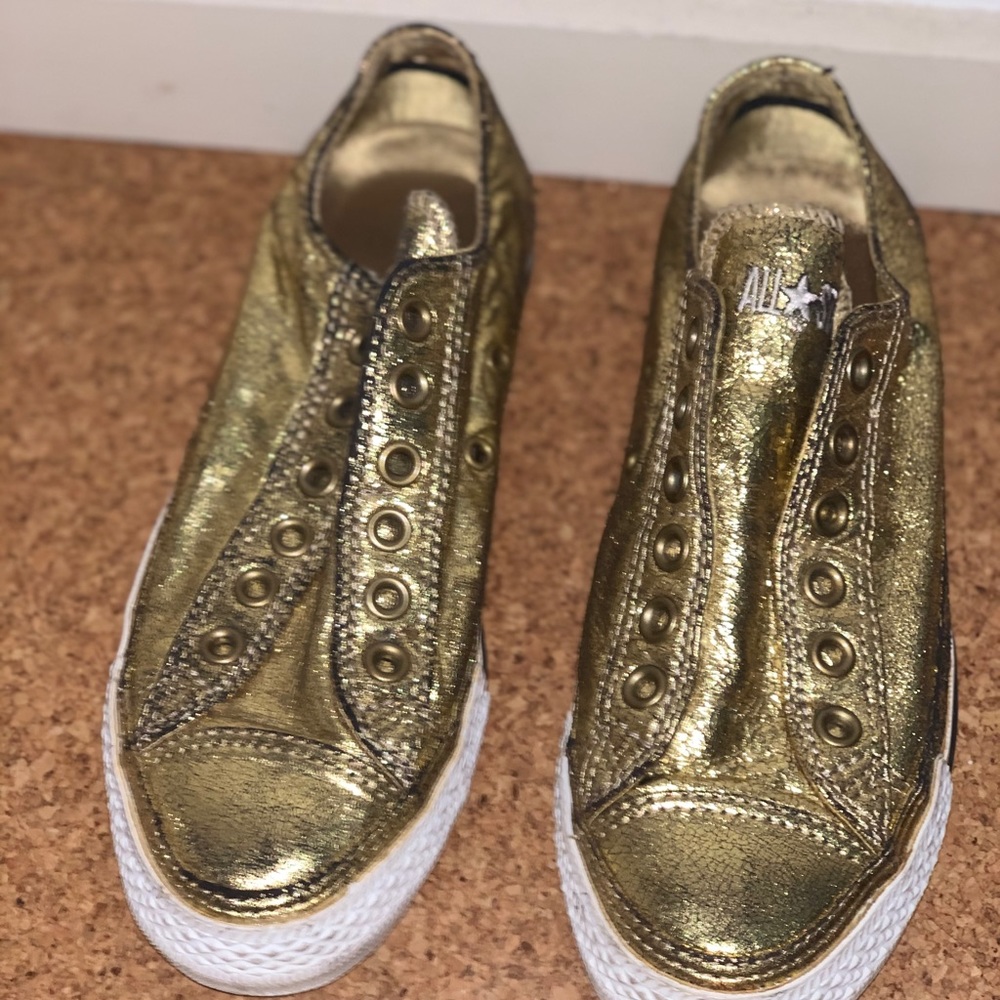 2 for $60 Rare. Vintage style Gold leather Converse